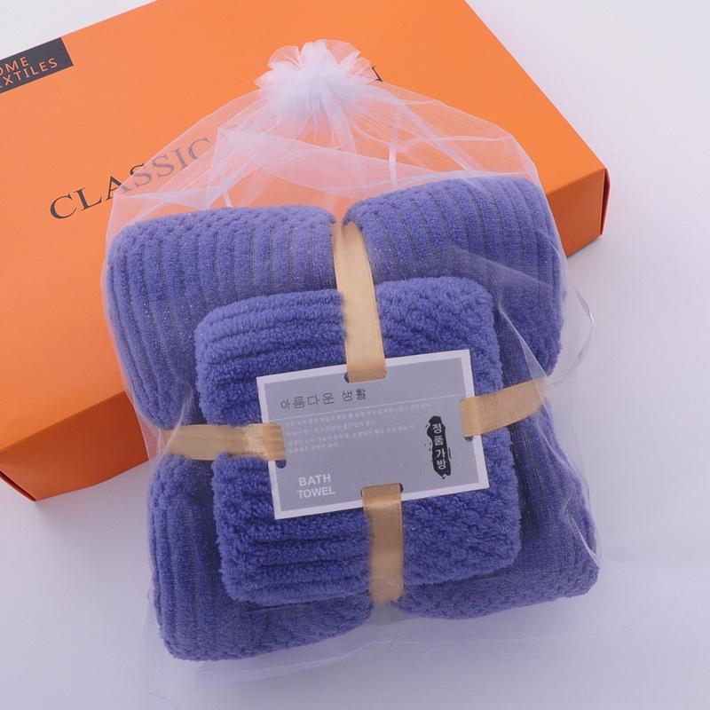 2PCS bath towel coral fleece auspicious grid towel household daily necessities soft absorbent adult face towel