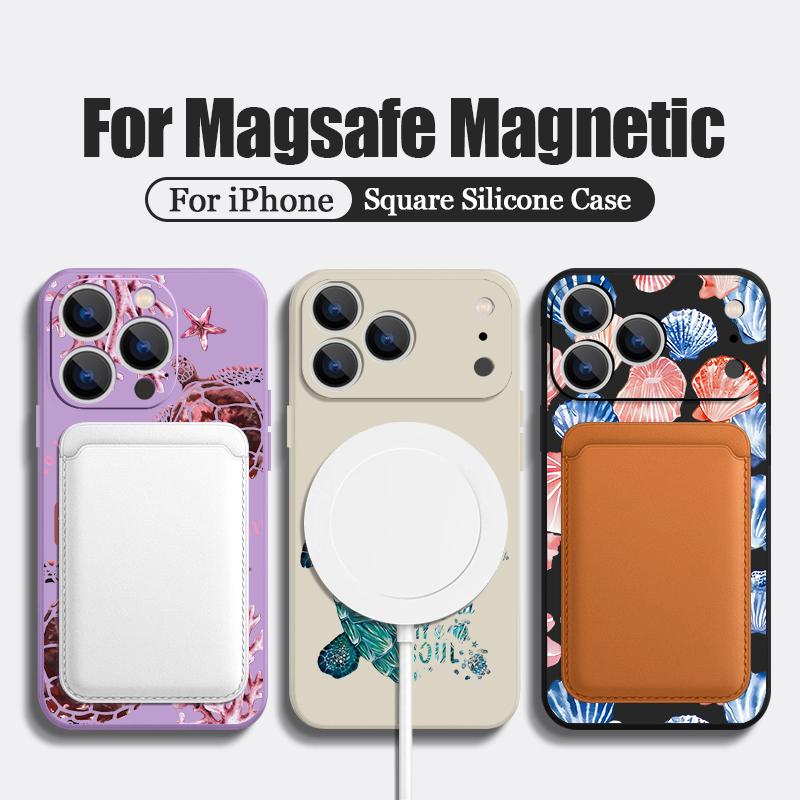 Magnetic For Magsafe Case For iPhone 17 Pro Max Lettering Turtle Print Soft Silicone Phone Back Cover For iPhone 16 15 14 13 Pro Max 16e 17e