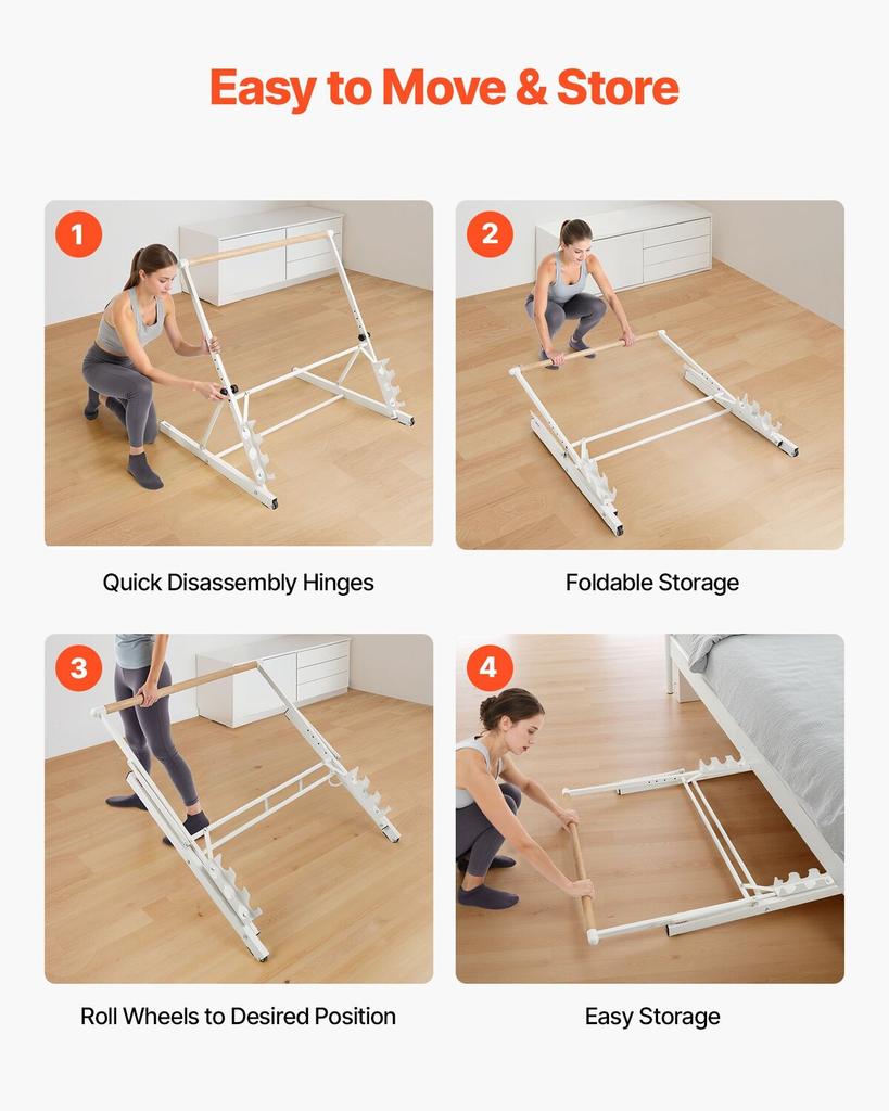 Barra de Ballet, Barra de Ballet Portátil de Pie, Equipo de Ejercicio para Fitness en Casa para Abdominales, Brazos, Fuerza y Cardio, Plegable Fácil de Guardar Estiramiento