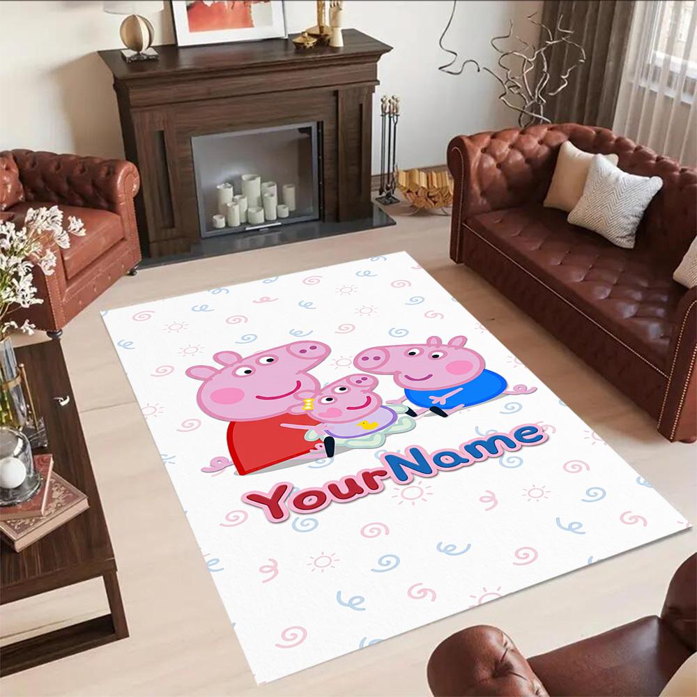 Peppa Pig Personalized Text Floor Rug Office Rug Design for Balcony Hallway Bedrooms Game Room Antislip Carpet Anime Office Decor