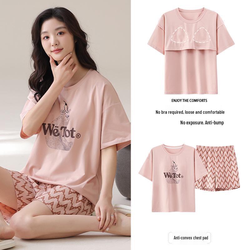 

Женский летний пижамный комплект 2025: Топ с коротким рукавом и повседневные шорты L: Large