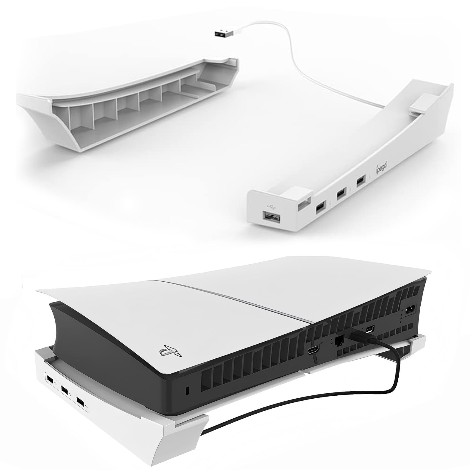 

Horizontal Stand for PS5 Pro for 2023 Includes 4 USB Improved Heat Earthquake and Scratch Prevention for Safer Console PS5 Accessory Storage Stand