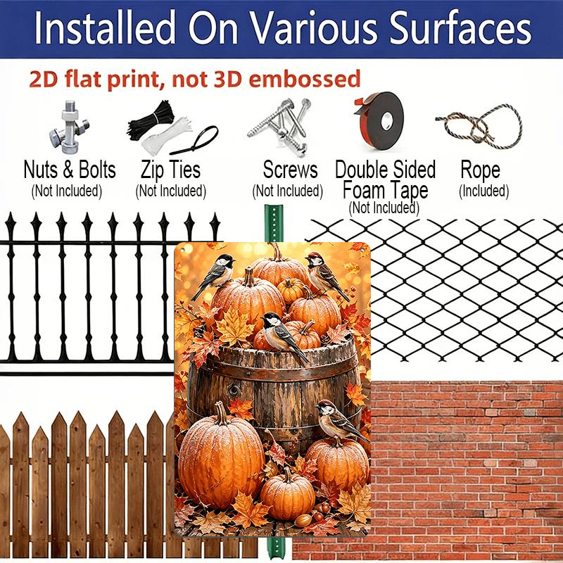 2D Flat, 1pc Thanksgiving Pumpkin Bird Farmhouse Wall Aluminum Sign, Thanksgiving Party Decor, Dining Room Wall Art, Kitchen Farmhouse Decor, Fall