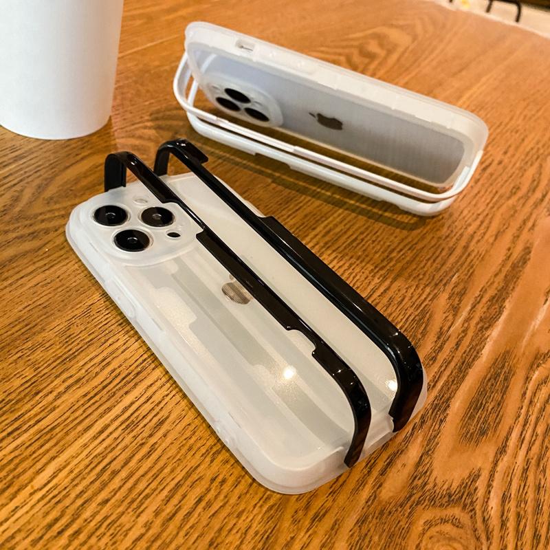 Clear Shockproof Invisible Stand Bracket Phone Case For Iphone 13 12 11 Pro Max X Xs Max Xr 7 8 Plus Candy Color Wristband Cover