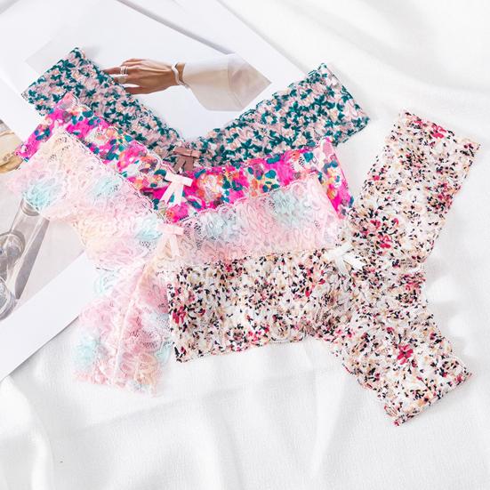 Damskie majtki z koronki kwiatowej bezszwowe kokardki z niskim stanem cienkie szybkoschnące miękkie