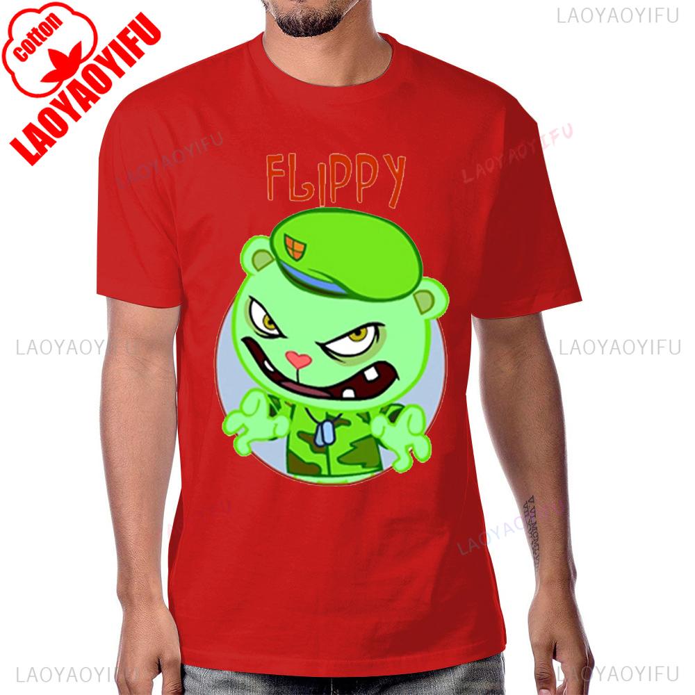 Happy Tree Friends Anime Printed Tshirt Vintage Cartoon 90s Short Sleeve Summer Style Man Tshirt Black Humor Graphic Cotton Tee