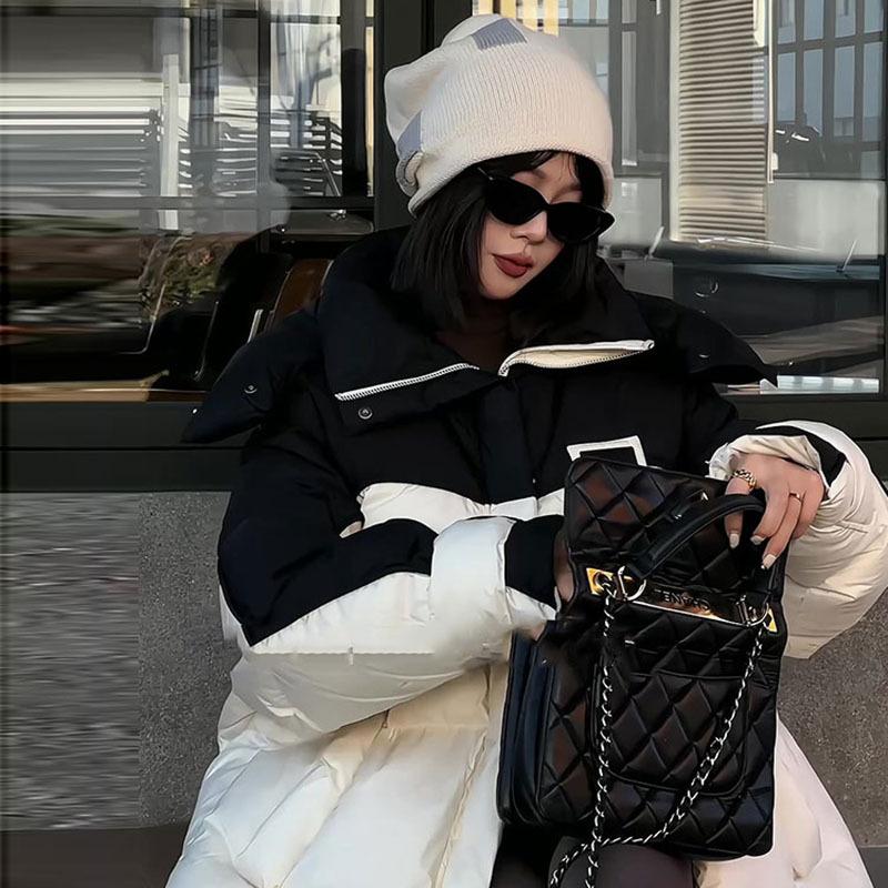 Fashion Trendy Brand Down Jacket Women's Length 2025 Winter Thickened Over the Knee Color Matching Large Quilt White Duck Down Couple Jacket