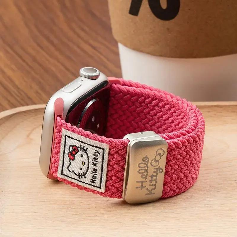 Hello Kitty Nylon Magnetic Buckle Braided Watch Band – Compatible with Apple Watch Series 10/9/8/7/6/5/4/Ultra/SE