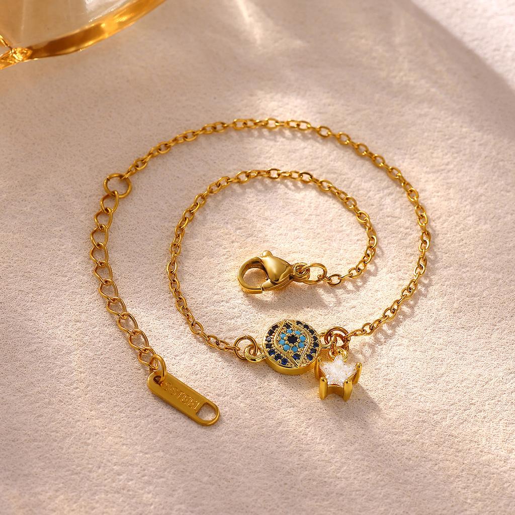 Minimalist Gold Color Evil Eye Bracelet With Star Pendant For Women Waterproof Stainless Steel Chain Hand Jewelry Summer Gifts
