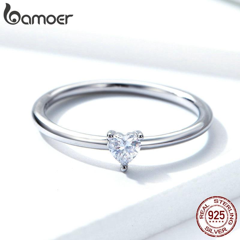 Bamoer 925 Sterling Silver Zircon's Love Finger Ring Women Ring Precious Jewelry Gift