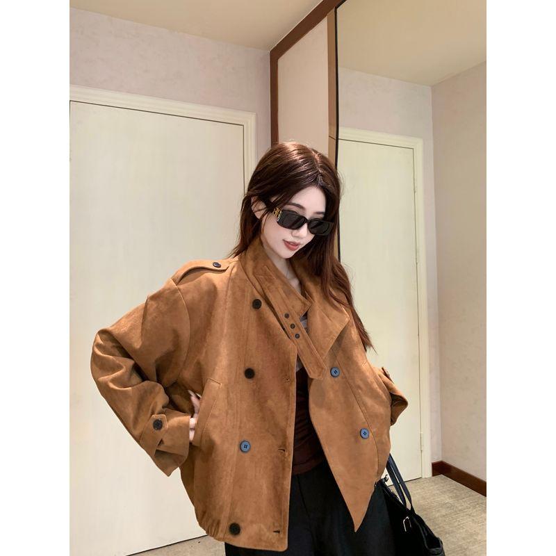 

Kumikumi American Retro Pure Color Elegant Long Sleeve Trench Coat Women s Clothing Fall Loose Easiest for Match Chic Tops Image color L