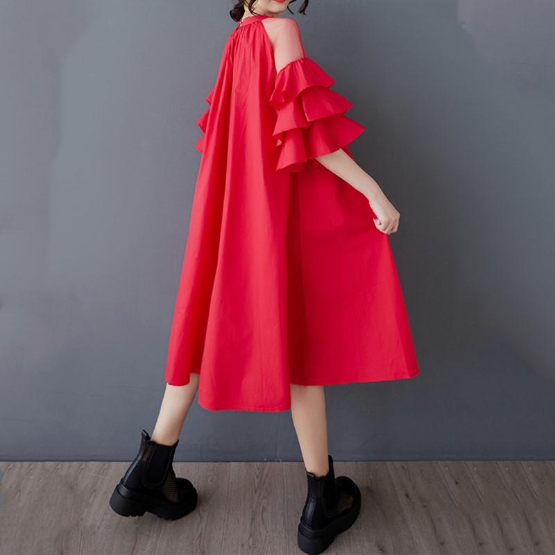 Kurzarm Plus Size Vintage Neu in Kleidern für Damen lässig locker Midi langes Sommerkleid