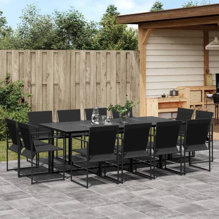 VidaXL 13 Pcs Garden Dining Set Black Textilene, Outdoor Dining Set, Garden Dining Furniture 3295125