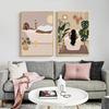 Fashion Black Girl Flowers Bathtub Leaf Abstract Wall Art Canvas Painting Boho Poster And Prints Pictures For Living Room Decor
