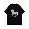 Oversized T Shirt Dress Black Horse Floral Print Graphic Tee For Casual Wear And Everyday Outfits