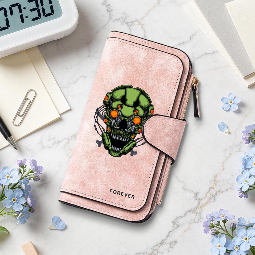 Cool Skull Print Long Wallet Portable Fashion Card Holder Durable Trendy Daily Purse