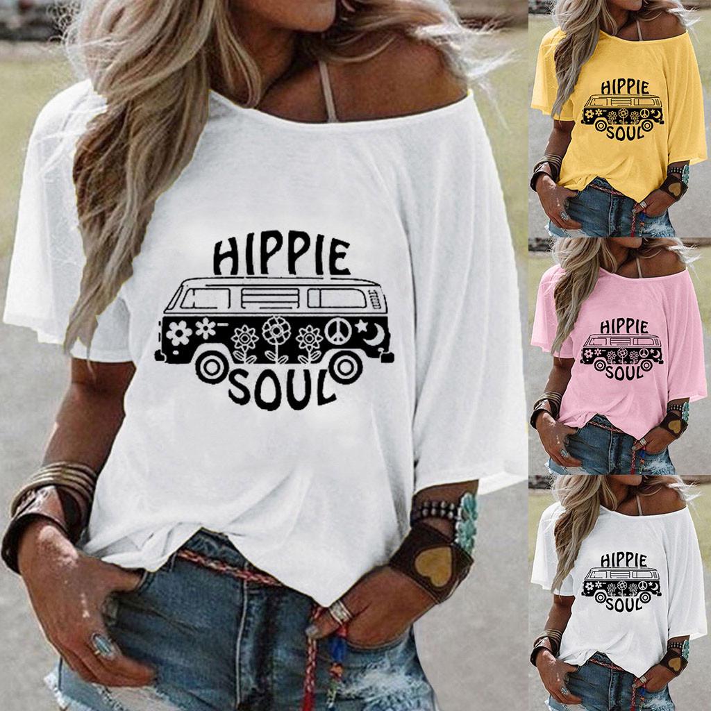 

Women Lady s Short Sleeve Letter Printed Loose T shirt Blouse Tops