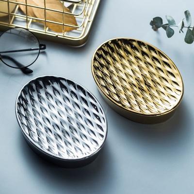 Galvanisiertes Gold Silber Keramik Seifenschale Badezimmerzubehör Badezimmer Toilette Diamant Porzellan Seifenschale Heimdekoration Neu