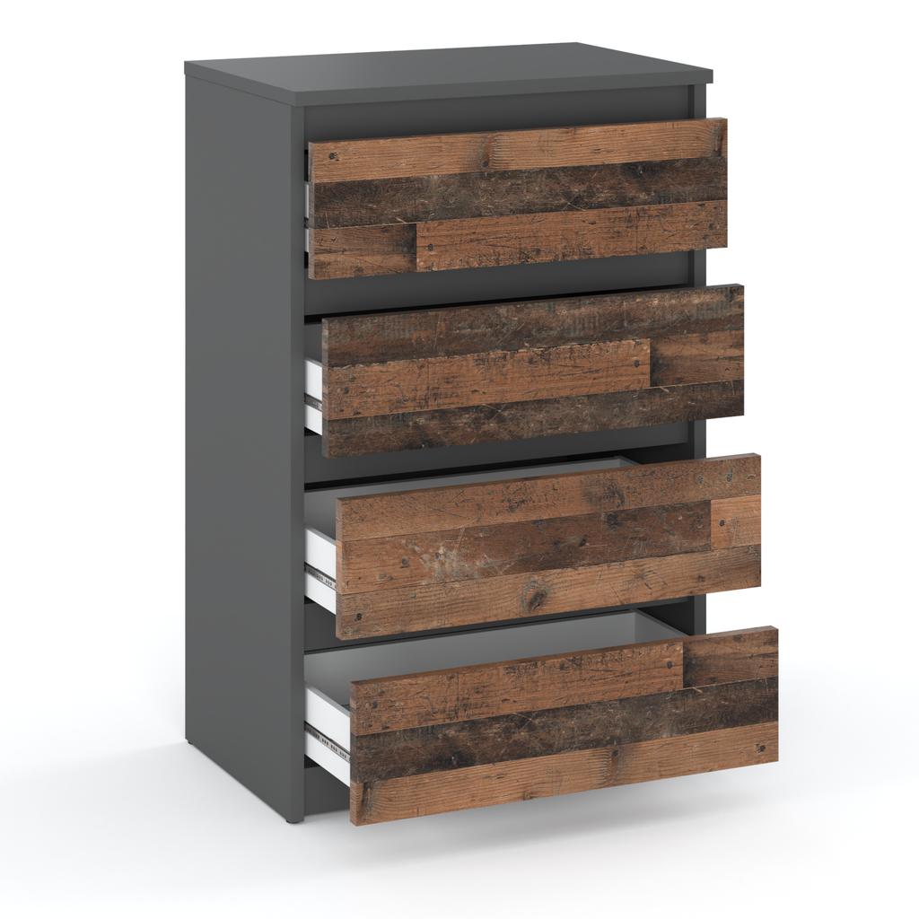 Chest of Drawers with 4 Drawers Gray Vintage 60CM TV Cabinet Living Room Furniture Sideboard