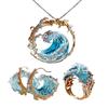 Ocean's Oath Jewelry Set, Adjustable Ocean Wave Necklace Earring, Inspirational Packs, Theme Su B8W1