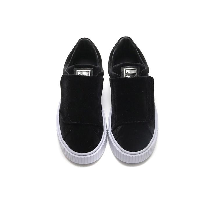 Puma Basket Platform Strap Samtseil - Schwarze Damen Sneaker Weiß 364068-01