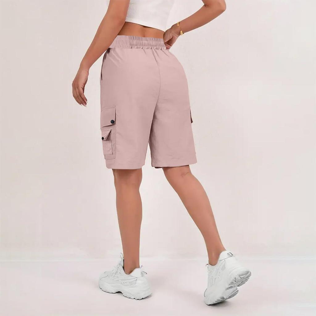 Women's Sports Shorts Casual Loose Solid Color High Waisted Pocket Shorts