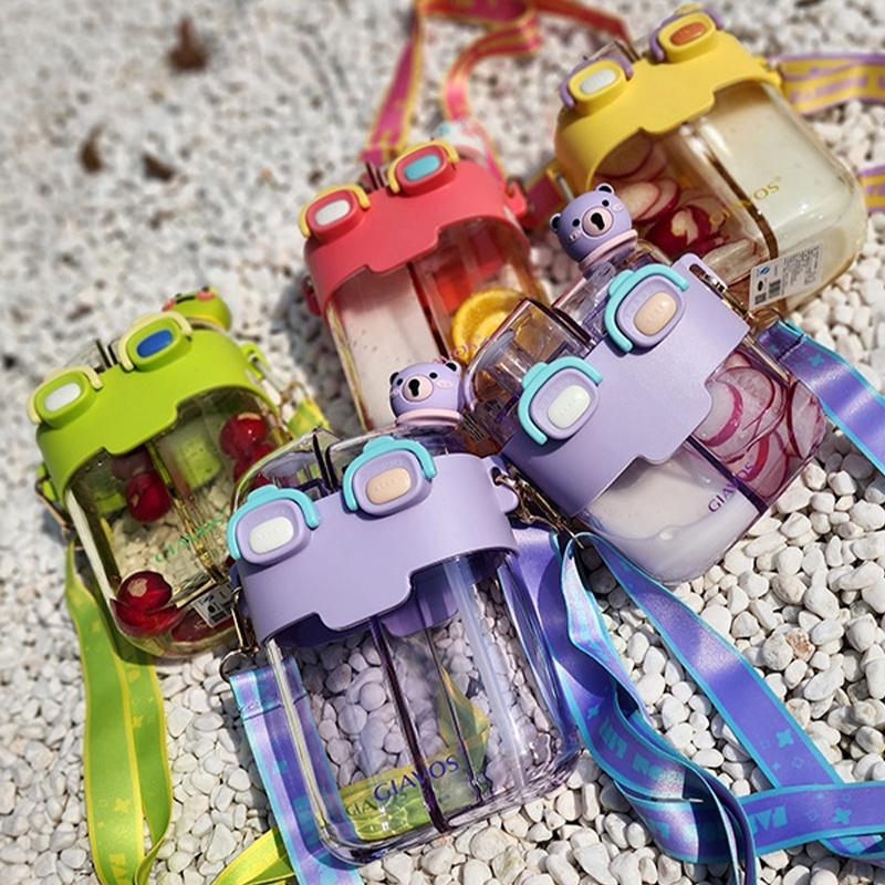 Large Capacity Plastic Cup With Double Drink Compartments Stylish And Cute Cartoon Design