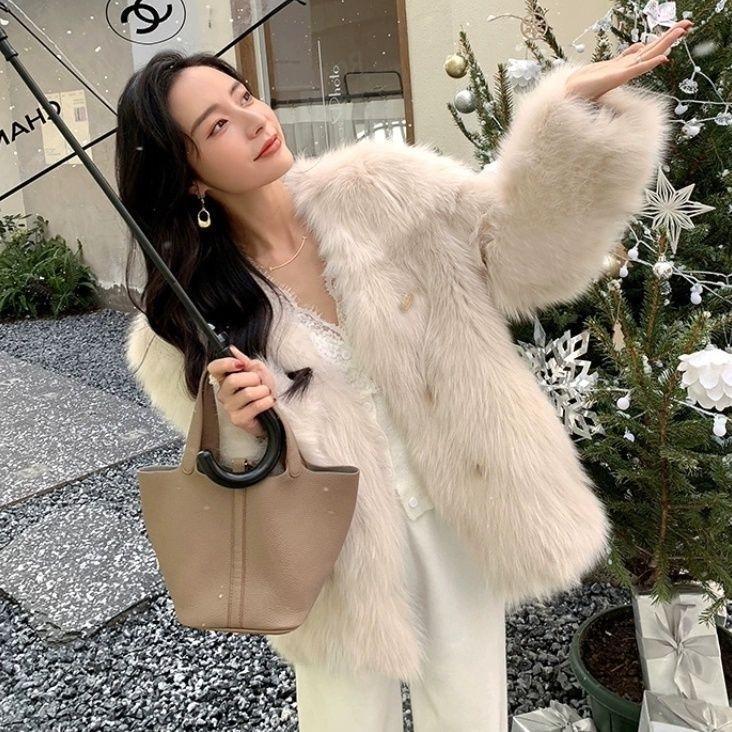 Winter new imitation fur coat women's imitation fox hair fashion temperament warm long hair top trendy cotton