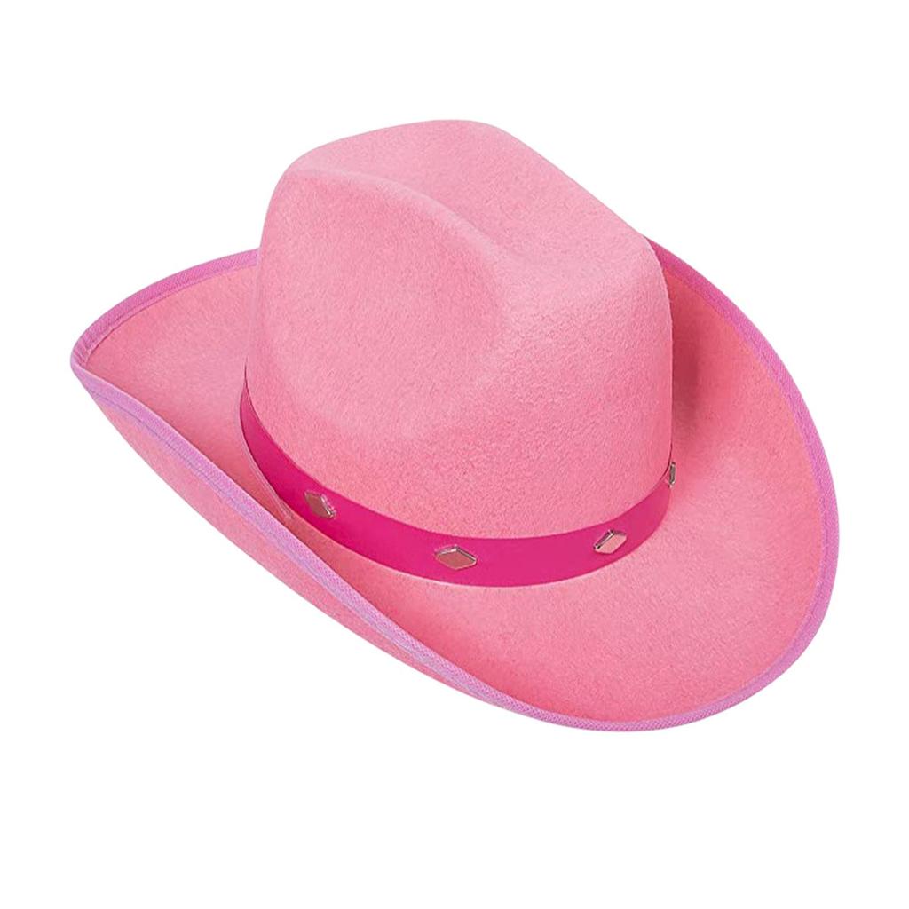 Cowboy Hat Western Wide Brim Felt Polyester Detail And Metal Embellishment Adjustable Closure