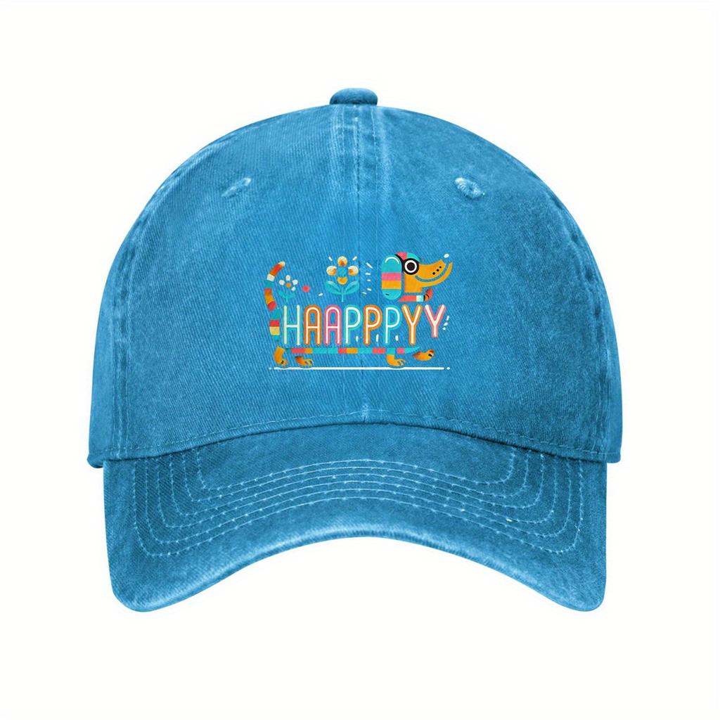 Colorful Dachshund HAAPPPYY Print Baseball Cap Adjustable Denim Dad Hat Casual Outdoor Sports Cap