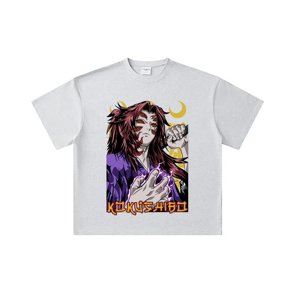 260 GSM Double Yarn 32 Count 100% Cotton Demon Slayer V105 Kokushibo Print Unisex Heavy Cotton T Shirt