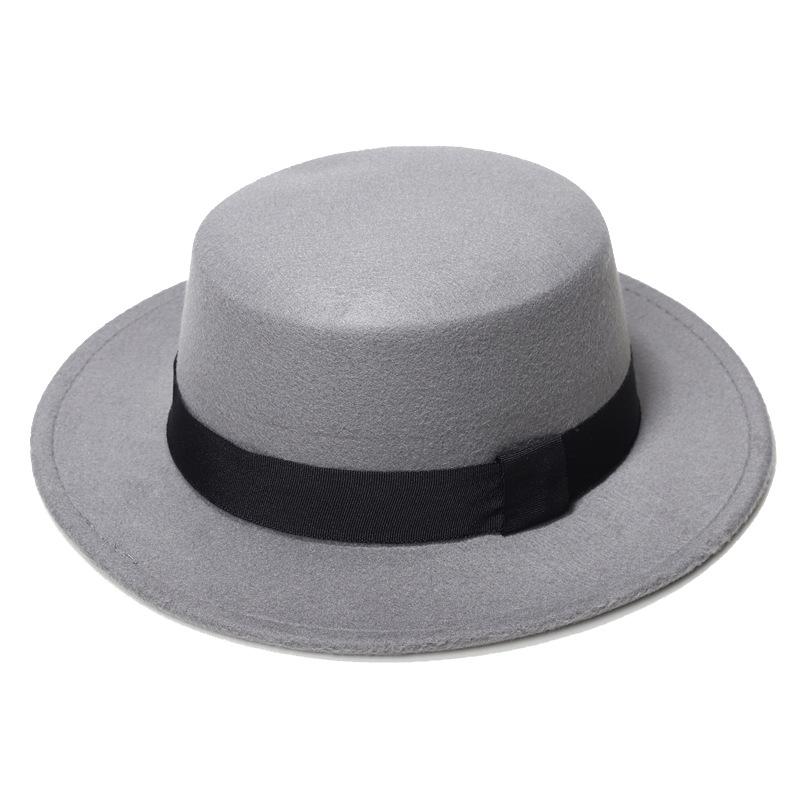 Unisex Retro Geruit Lint Brede Rand Fedora Hoed, Brits Plat Top Wol Ontwerp, Herfst/Winter Zonbescherming