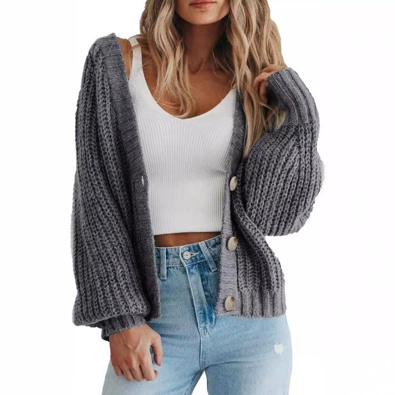 Fashion Casual Women's Knitted Cardigan Sweater Long Sleeves Loose Buttons Short Cardigans Jacket for Women Autumn and Winter Warm Knitwear Coat 25114