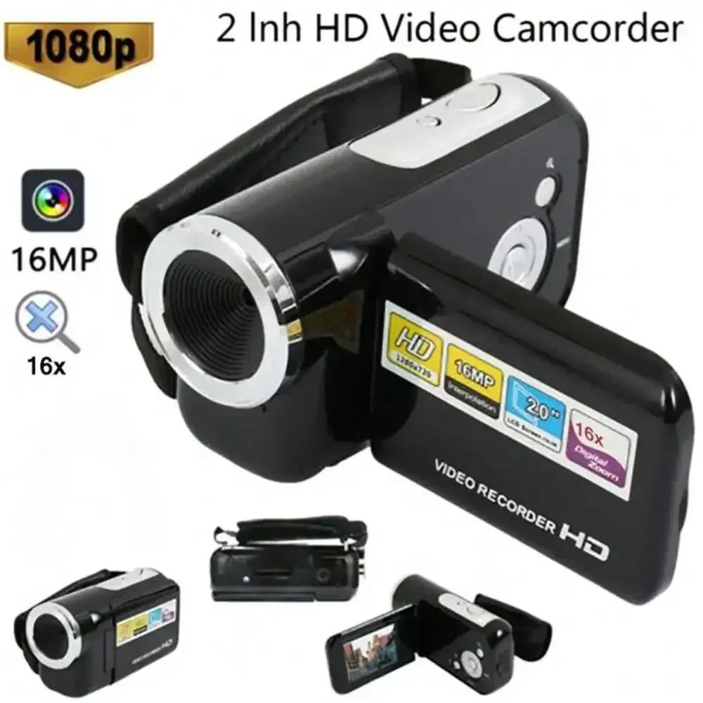 Mini DV Camera Portable: 16MP HD Camcorder with 2'' Screen, LED Flash, 16X Zoom for Outdoor/Home Recording.