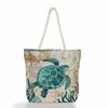 Gedruckte Schildkröte Damen Dickes Seil Damen Schultertasche Große Kapazität Handtasche Seepferdchen Tasche Baumwollseil Große Kapazität Handgehalten