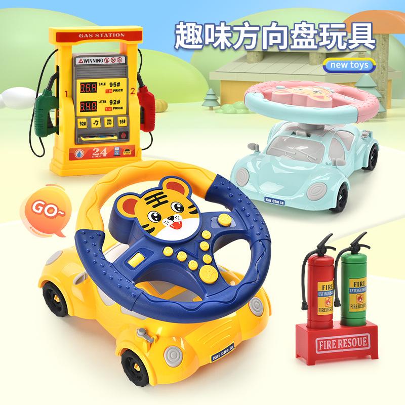 Kids Petrol Station Playset with Voice Prompt and Counting Function Die Cast Cars Steering Wheel Toy