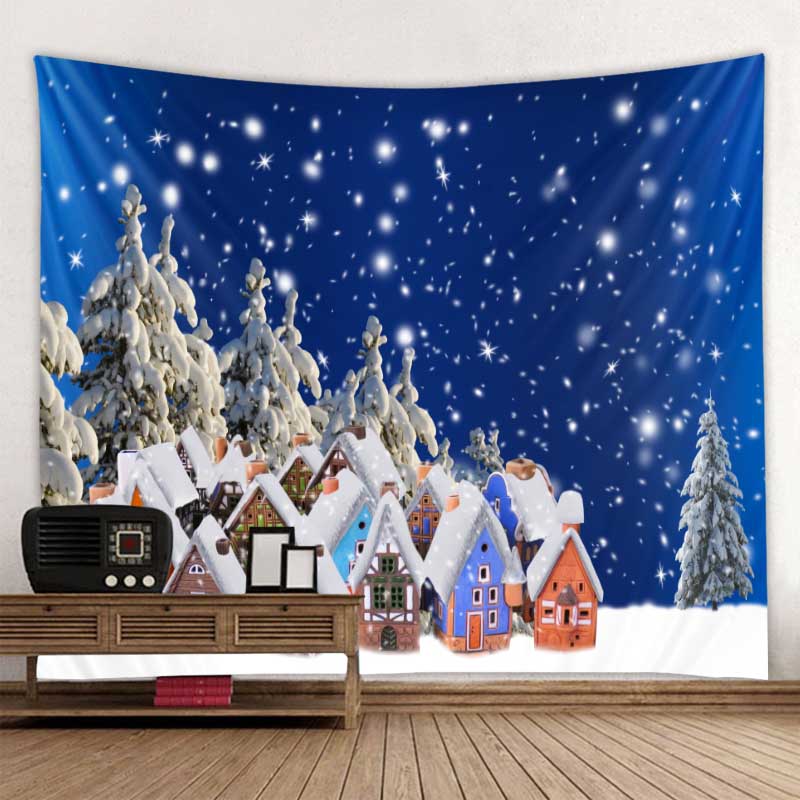 Weihnachtsdekoration, Wandteppich, Weihnachtsmann, Schneeszene, Wandbehang, Hippie-Fantasieszene, Hintergrund, Stoff, Böhmen, Heimdekoration