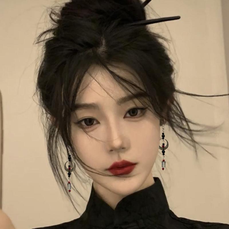 Moon Earrings Aesthetics Earrings Chinese Style Jewelry Dangle Earrings Plastic Texture for Fashionable Youthful Women