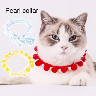 Pet Neck Circle Handmade Beautiful Fake Pearl Decor Fur Ball Pet Dog Cat Collar
