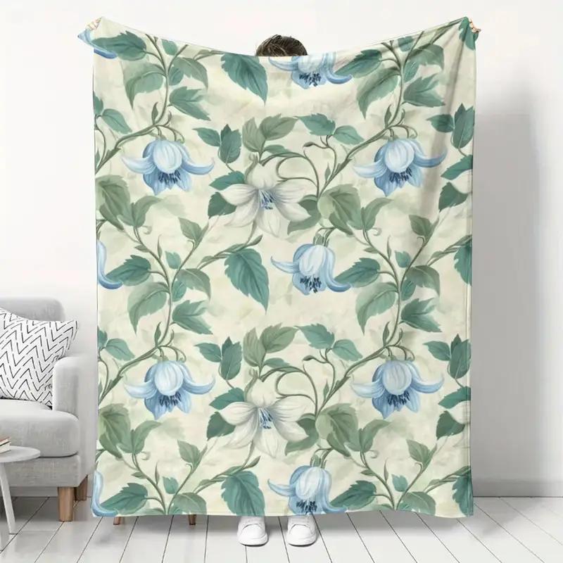 Cozy Floral Pattern - Flannel Blanket - Warm and Soft for Bed, Office, Home, Sofa and Office, Halloween Christmas