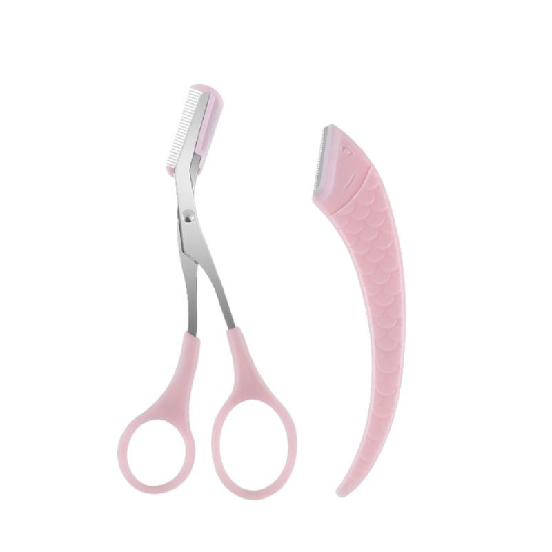 

Eyebrow Grooming Kit With Comb Scissors And Fish Shaped Eyebrow Razor 2PCS рожевий
