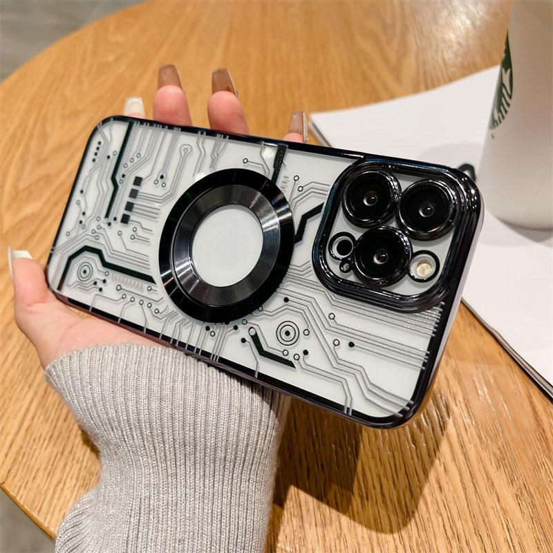 Luxus mit Linsenschutz Galvanisierter magnetischer kabelloser Ladehülle für iPhone 14 13 12 11 Pro Max Fallschutzhülle