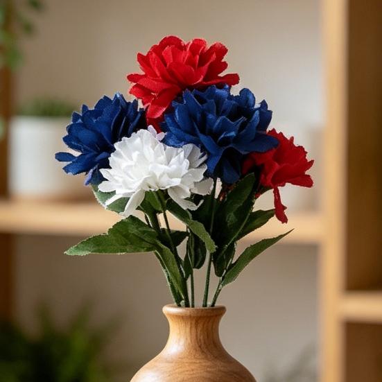 Independence Day Artificial Memorial Flowers Red White Blue Patriotic Cemetery Flower 4th of July Faux Silk Flower Decoration for Home Party