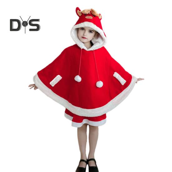 

Детский рождественский плащ с капюшоном, затягивающийся на шнурок, плюшевый, с рисунком в виде мяча, соответствующий цвету, с капюшоном, с рисунком рогов оленя, толстый, сохраняющий тепло, унисекс, для выступлений, для новогодней вечеринки 90 cm 1