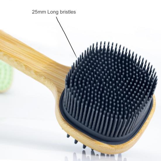 Koupelový kartáč Dřevěná dlouhá rukojeť Oboustranné měkké silikonové štětiny Závěsná šňůrka Multifunkční tělo Záda Čištění Masážní sprchový mycí stroj