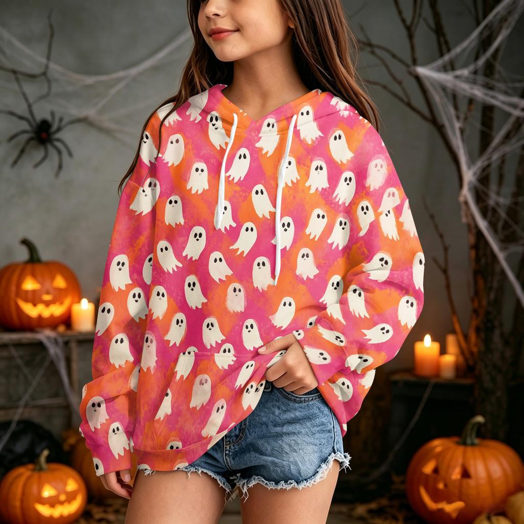 Kids Casual Halloween Print Hoodie for Holiday and Everyday Wear