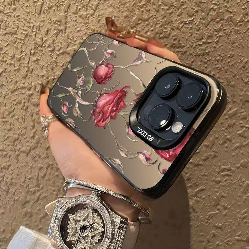 Silver Anti-Fall Rose Branch Phone Case for 17/17ProMax/17Pro/16/15