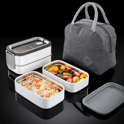 304 Stainless Steel Lunch Box with Thermal Bag Double Compartment Bento Box Microwave Oven School Office Food Storage Containers