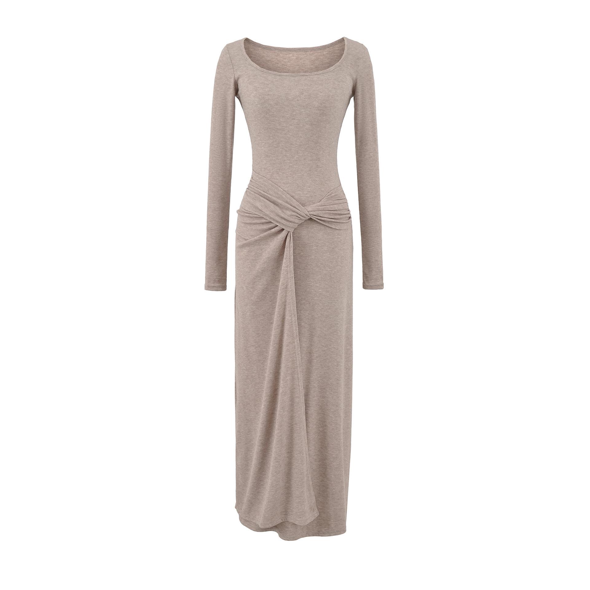 

Elegant Slim Fit Two-Piece Style Long Sleeve Bodycon Dress with Waist Tie - New Autumn Collection L серый/бежевый