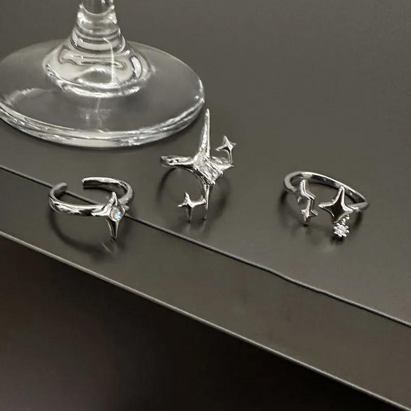 Vintage Irregular Cross Star Couple Ring for Women Men Punk Gothic Sliver Color Kpop Adjustable Rings Y2K Egirl Jewelry Gift